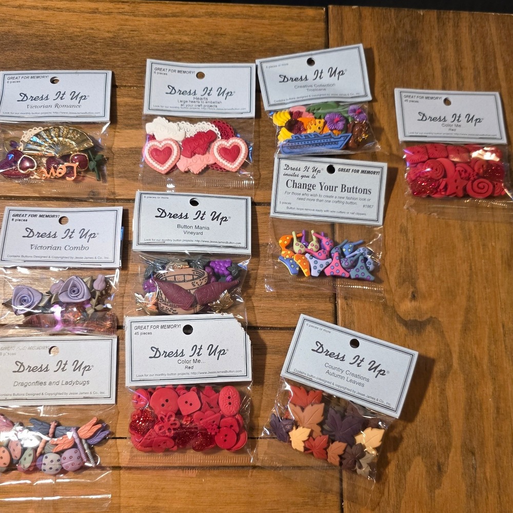 Dress It Up Novelty Buttons Multi Theme Craft Embellishments Lot 10 Packs